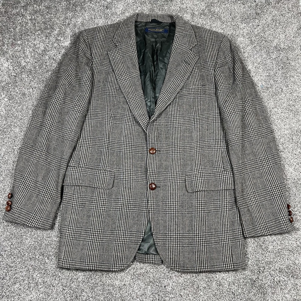 Vintage 70s 80s Brooks Brothers Sport Coat Mens Gray Glen Plaid Wool Blazer USA